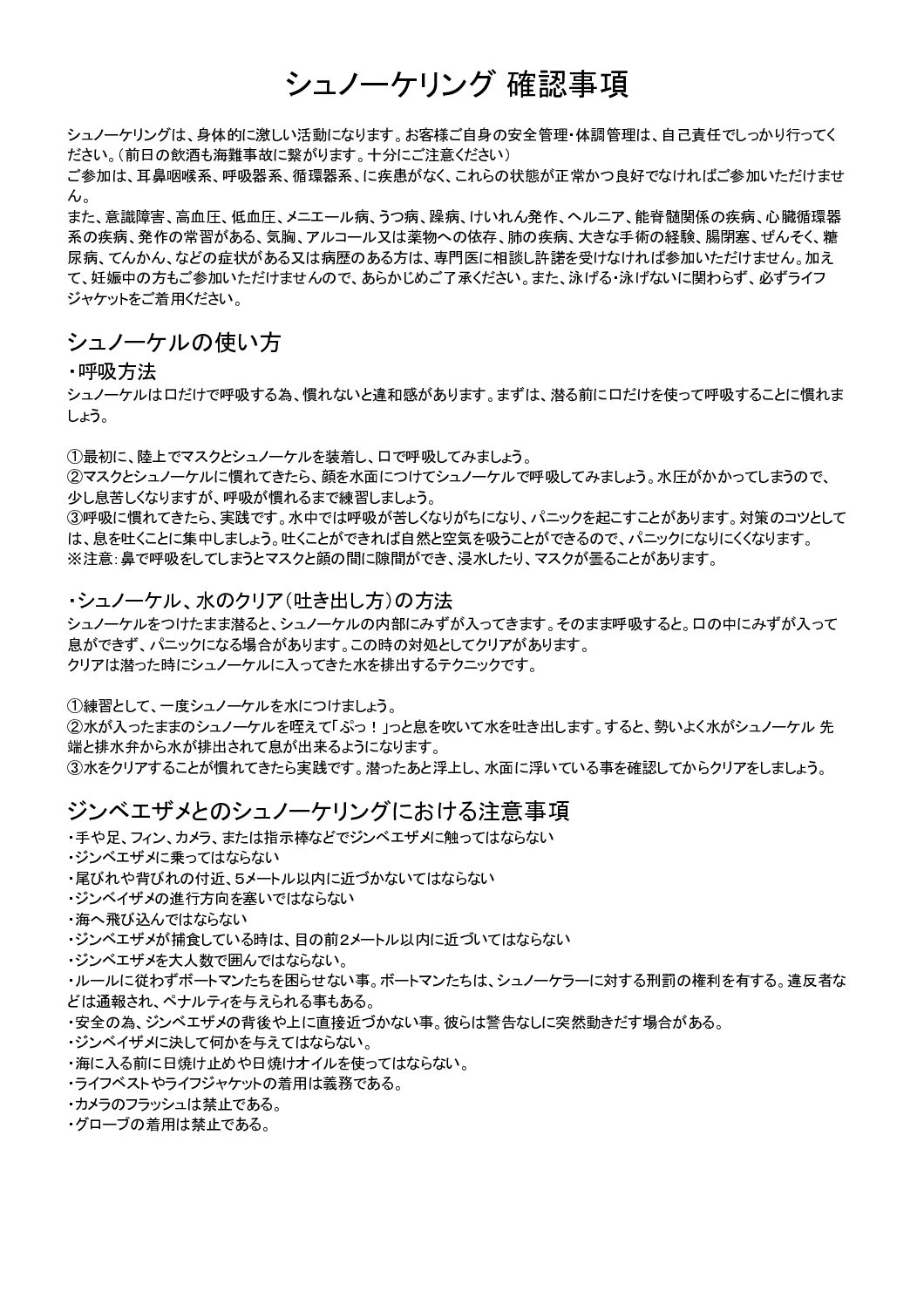 シュノーケリング確認事項